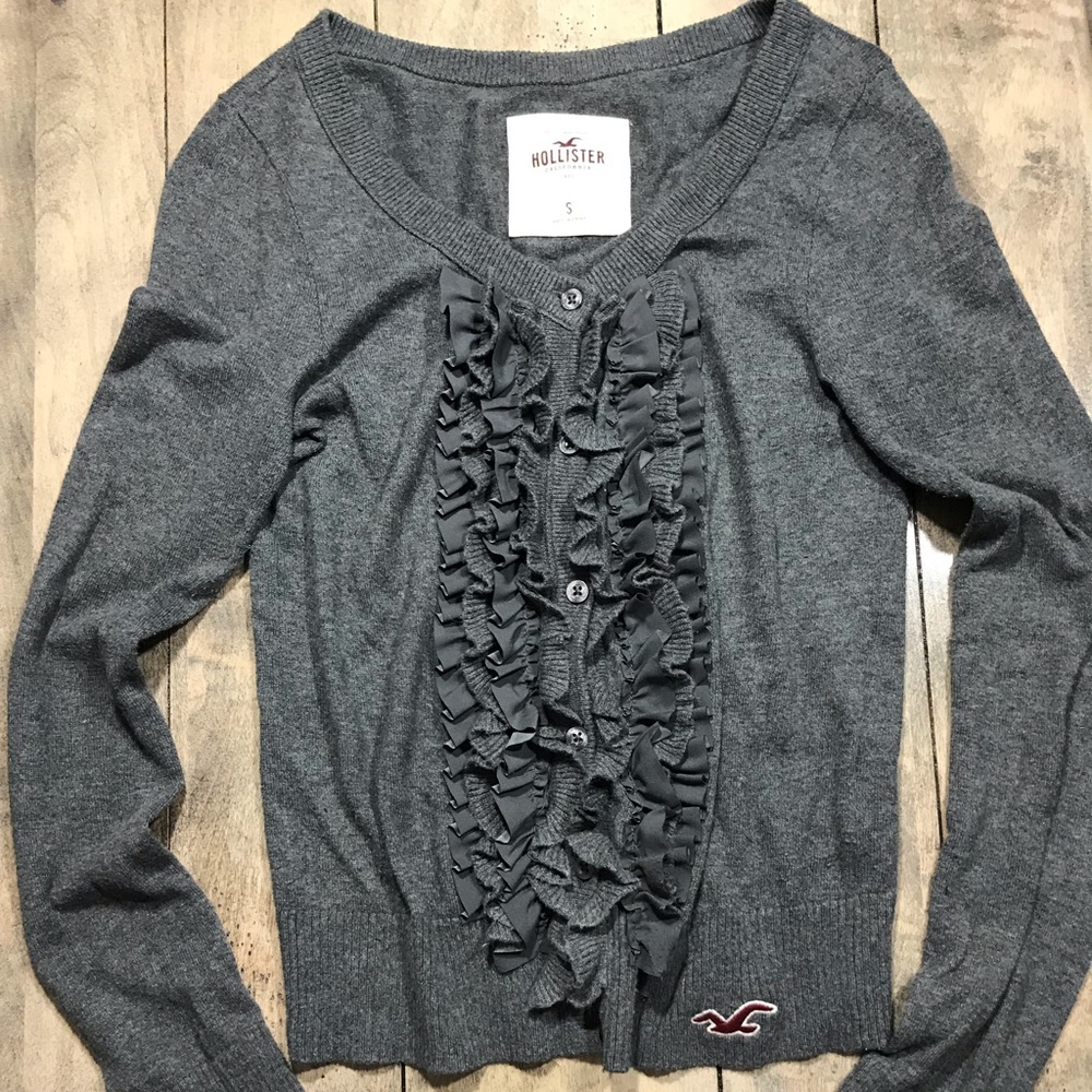 Hollister Gray Ruffle Cardigan Size Small